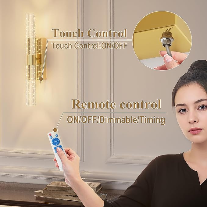 Battery Operated Gold Wall Sconces Set of 2 Rechargeable Battery Powered Wall Light with 12000mAh Not Hardwired Dimmable Wall Lamp Fixtures for Bedroom Living Room 15.3 Inches