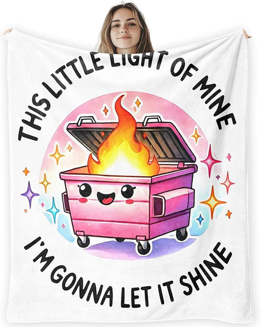 Funny Pink Dumpster Fire Throw Blanket,Funny Gifts for Women Girls,Dumpster Fire Humorous Blanket for Couch Bed Dorm Bedroom Office,50x60 Inches
