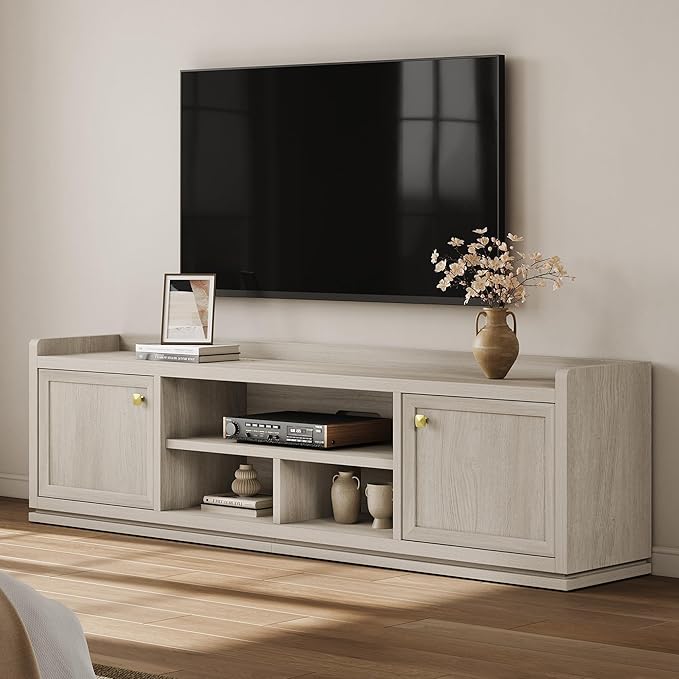 SICOTAS TV Stand Entertainment Center - 67" TV Console for Living Room Modern TV Stand for Bedroom, Media Console with Shelf and Cabinet, Entertainment Stand for TVs up to 65 75 Inch(Grey White Oak)
