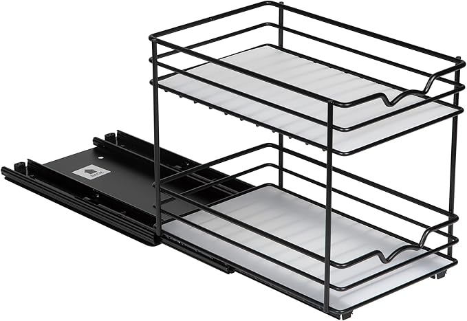 Pull Out Cabinet Organizer for Spices, Cans - Heavy Duty with Lifetime Limited Warranty- Pull Out Spice Rack- Cabinet Pull Out Shelf for Cans,Dishes, Etc, 6-1/2"Wx10-3/8"Dx8-7/8"H, Black