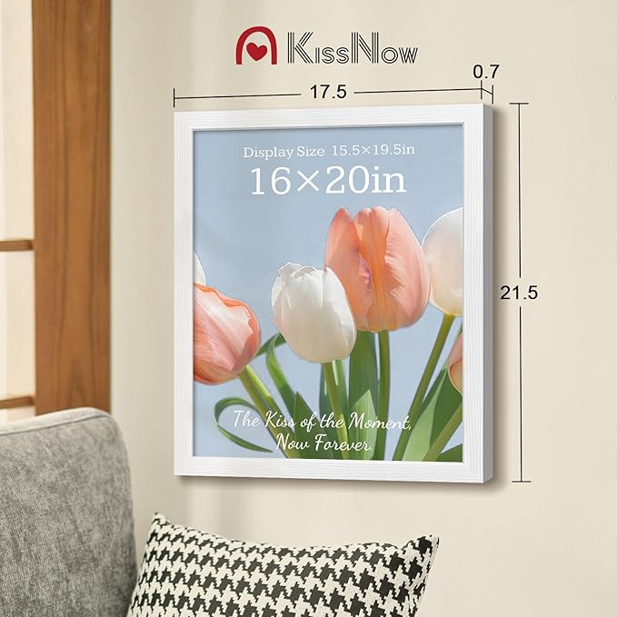 16x20 Picture Frame 4 Pack, Textured White Solid Wood, Wall Gallery Poster Frame