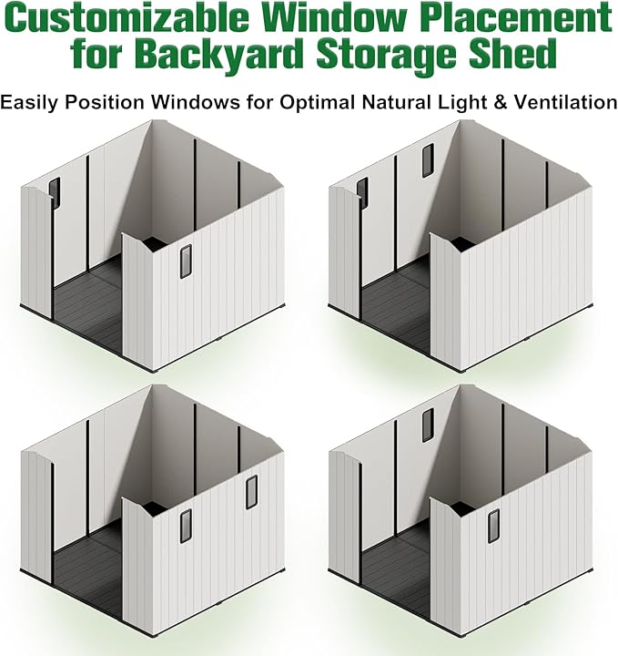 EAGLE PEAK 8x8 Resin Outdoor Storage Shed, Weatherproof Garden Shed with Floor & Lockable Doors, Tool & Equipment Storage for Backyard or Patio, White/Gray