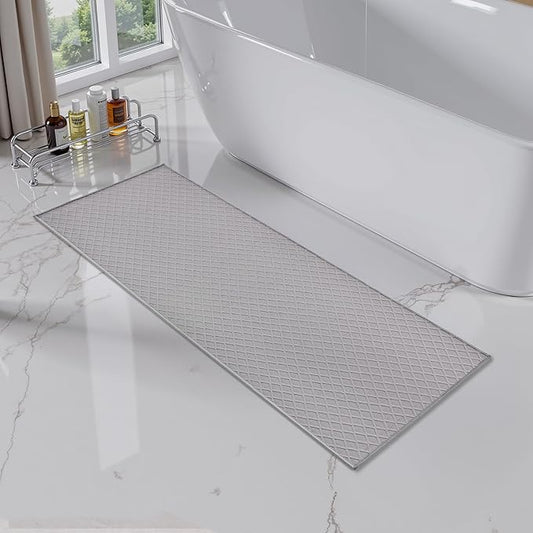 AMOAMI Ultra Thin Bathroom Mat Runner Rug, Rubber Backed Non Slip Absorbent, Grey, 24" x 70"