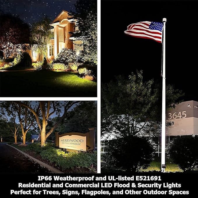 Backyard Lights Outdoor Security, 3rd Gen 16W UL Listed Landscape Lights, 1600Lumen LED Flood Light Outdoor Waterproof, 5000K Daylight White, 1/2" Knuckle Mount, 120V, 5 Year Warranty