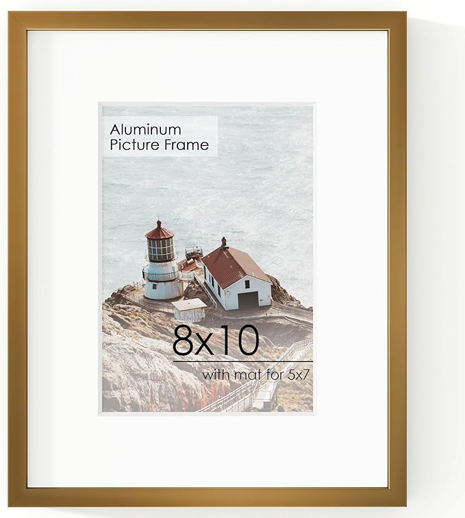 8x10 Picture Frame - Metal Frame With Mat 5x7 | 8 x 10 Aluminum Photo Frame | Plexiglass And Hanging Hardware Included | Black 8x10 Picture Frame | Bronze