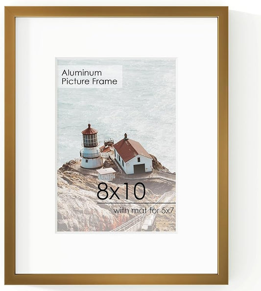 8x10 Picture Frame - Metal Frame With Mat 5x7 | 8 x 10 Aluminum Photo Frame | Plexiglass And Hanging Hardware Included | Black 8x10 Picture Frame | Bronze