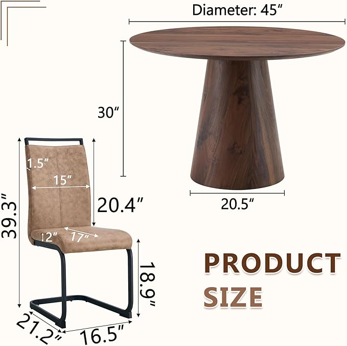 45 Inch Round Dining Table Set for 6, 7 Piece Kitchen Table and Chairs Set, Wooden Table with Walnut Finish, Small Space Dining Set for Apartment or Dining Room