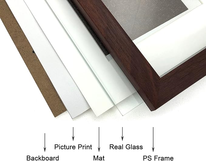 12x12 Walnut Picture Frame Set of 3 for Pictures 8x8 with Mat or 12x12 Without Mat,Wall or Tabletop Gallery Photo Frames with Real Glass