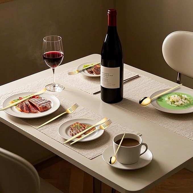 24-Piece Gold Silverware Set for 6, Stainless Steel Flatware Cutlery Set, Eating Utensils Set Tableware Included Steak Knives Spoons and Forks Set For Home,Restaurant,Party