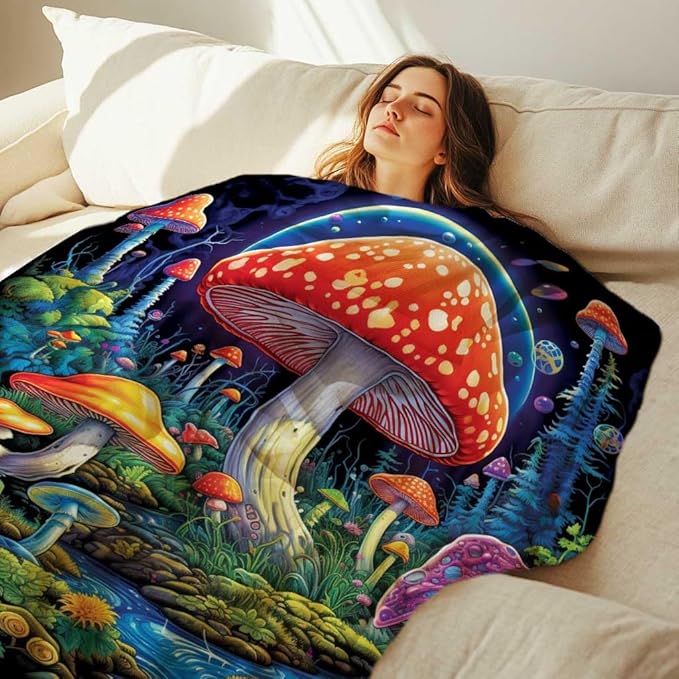Mushroom Throw Blanket, Mushroom Gifts for Women Men, Soft Hippie Cottage Core Room Decor, Lighweight Flecce, 40x50 inches, 310 GSM, No Pilling, Single Sided Printed