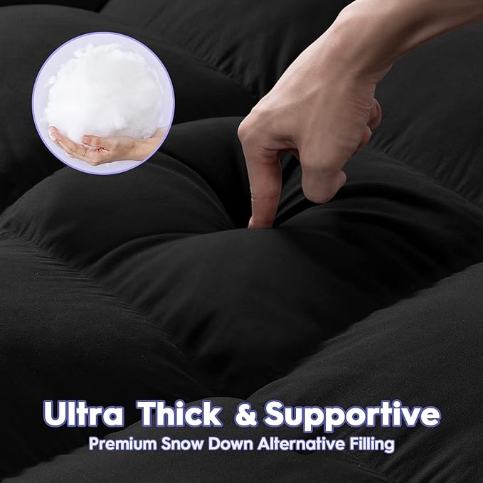 ABENE Mattress Topper Twin XL for Back Pain Relief, Extra Thick Mattress Pad Pillowtop, Soft Mattress Protector Cover with 8"-21" Deep Pocket, Overfilled Down Alternative Filling (Black, Twin XL)