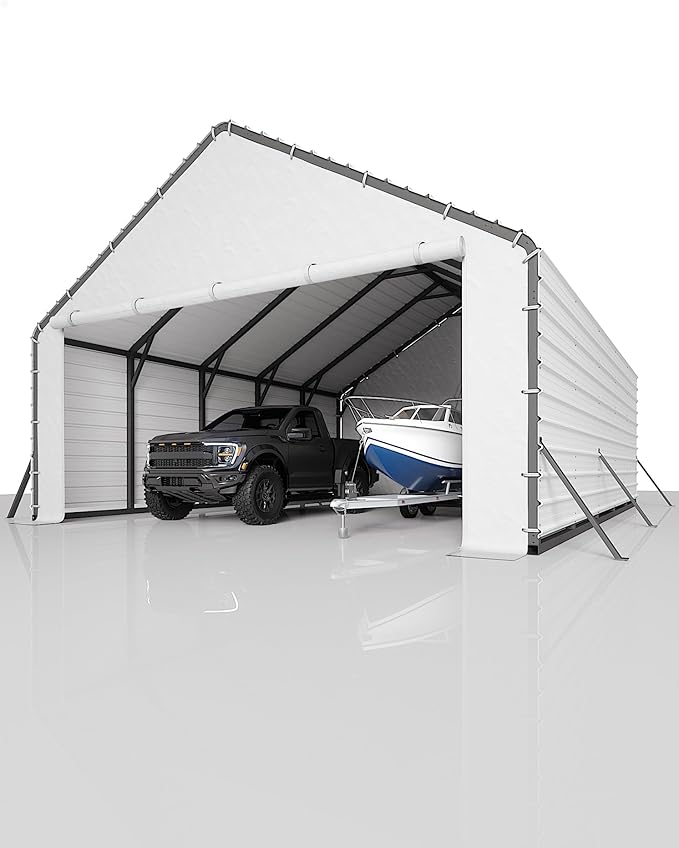 Roofing Panels for Metal Carport 20x25 FT, 20x20 FT, Heavy Duty Metal Carport Kits, 27 Ga. Galvanized Steel Ribbed Panels, 60.23'' x 19.68'', 16 Pcs, White