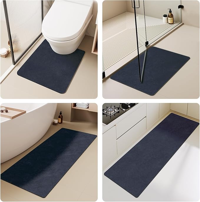 Bathroom Mat Quick Dry, Bathroom Rugs Non Slip Washable Thin Absorbent Bath Mat Fits Under Door Bathroom Floor Mat Perfect for Bath, Shower, or Sink 20"x30" Navy Blue