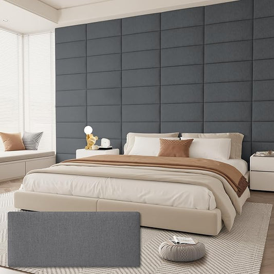 Upholstered Headboard for Full Twin Size Bed, Wall Mounted & Peel and Stick Headboard, Soundproof DIY Wall Panels, Fabric Tufted Head board in Modern Design for Bedroom (6 Panels, Each 23.62"x9.84"）