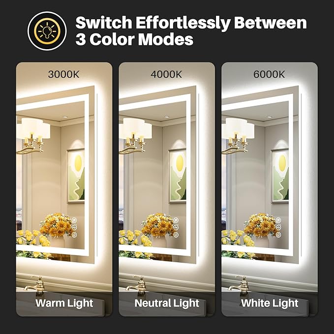 36"x30" LED Bathroom Mirror with Lights, Backlit & Front Lit, Anti-Fog Lighted Bathroom Vanity Mirror for Wall, Memory Function, Dimmable, HD Tempered Glass, Shatter-Proof