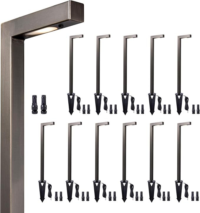 Low Voltage Pathway Lights 12V, LED Landscape Path Lights Outdoor Waterproof, Modern Electric Walkway Lights, L Shape Bronze Garden Decor Without G4 Bulb 12 Pack