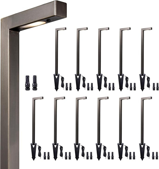 Low Voltage Pathway Lights 12V, LED Landscape Path Lights Outdoor Waterproof, Modern Electric Walkway Lights, L Shape Bronze Garden Decor Without G4 Bulb 12 Pack