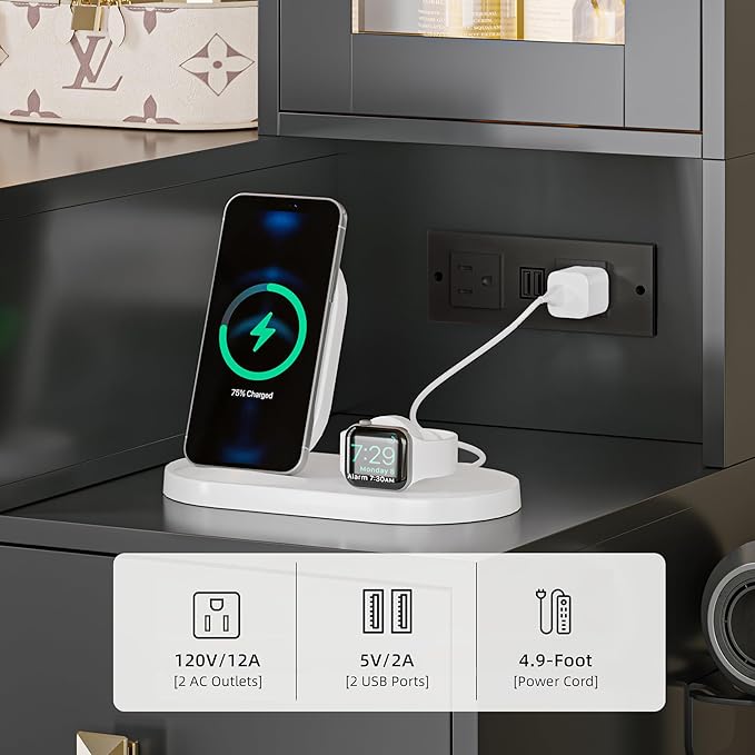 Vanity Desk with Mirror and Lights, Black Makeup Vanity with 5 Drawers Hidden Jewelry Organizer& LED Glass Cabinet,3 Light Mode and Brightness Adjusted,Vanity Mirror with Lights Desk and Chair