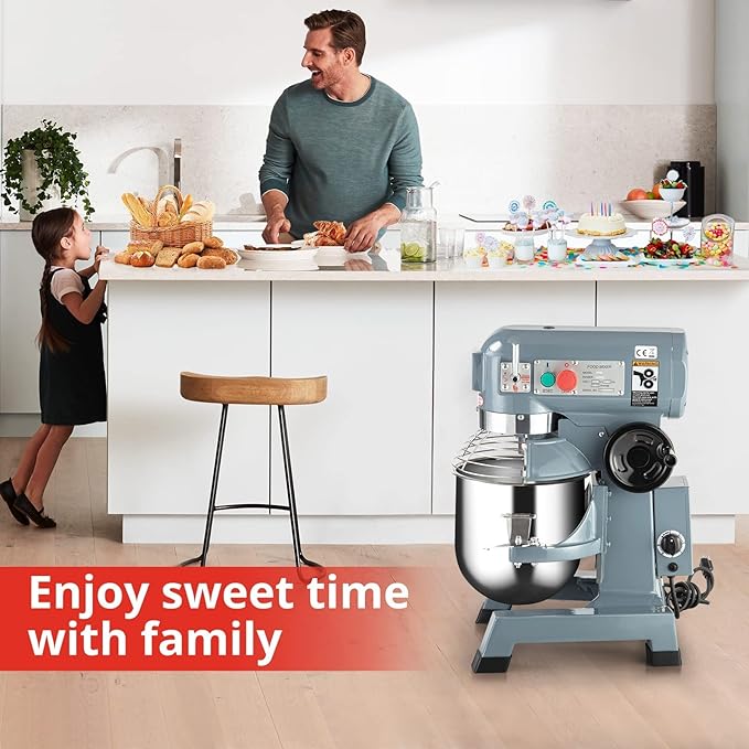 Commercial Food Mixer 15QT 600W 110V 3 Speeds Adjustable, Stand Mixer Dough Kneading Machine with Stainless Steel Bowl Dough Hooks Whisk Beater, With Safety Guard for Bakeries Restaurants Pizzerias