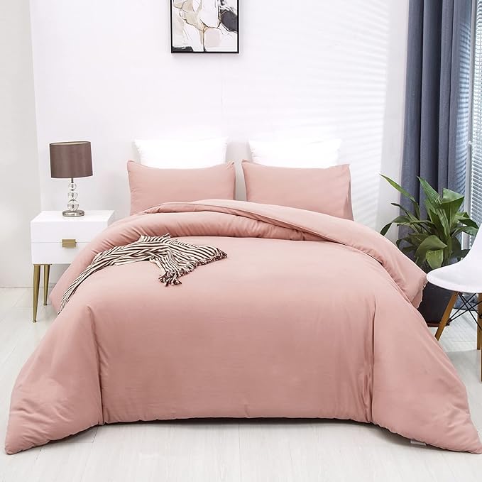 Cottonight Pink Comforter Set Queen Women Girls Blush Pink Bedding Set Full Quilts Blanket Solid Color Dusty Rose Comforter Set