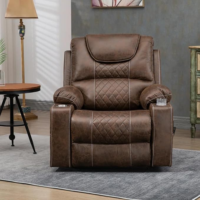180 Degrees Lay Flat Lift Recliner with Massage and Heat, Cup Holder, 400 lb Capacity Recliner for Big and Tall Men, Lazyboy Sleeping (Brown Leather)