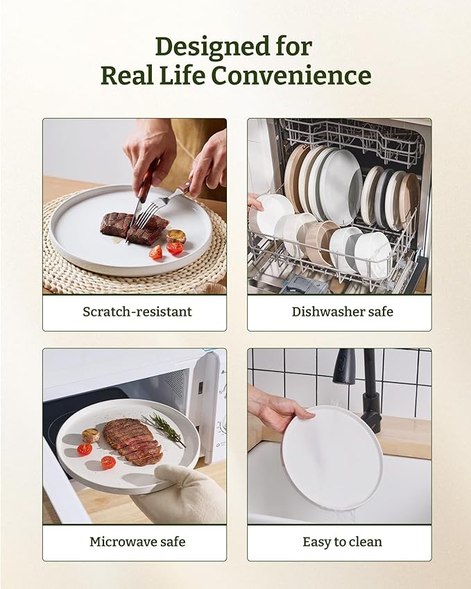 Famiware Nebula Plates and Bowls Set, 12 Pieces Dinnerware Sets, Dishes Set for 4, White with Colorful Speckles