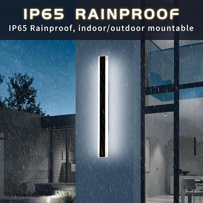 Mikeru 23.6inch Long Led Wall Light, 6000k Cool White Modern Outdoor Wall Light Ip65 Waterproof Black Acrylic Porch Exterior Lighting Fixtures, Exterior Wall Mount Lights for Garage Front Door