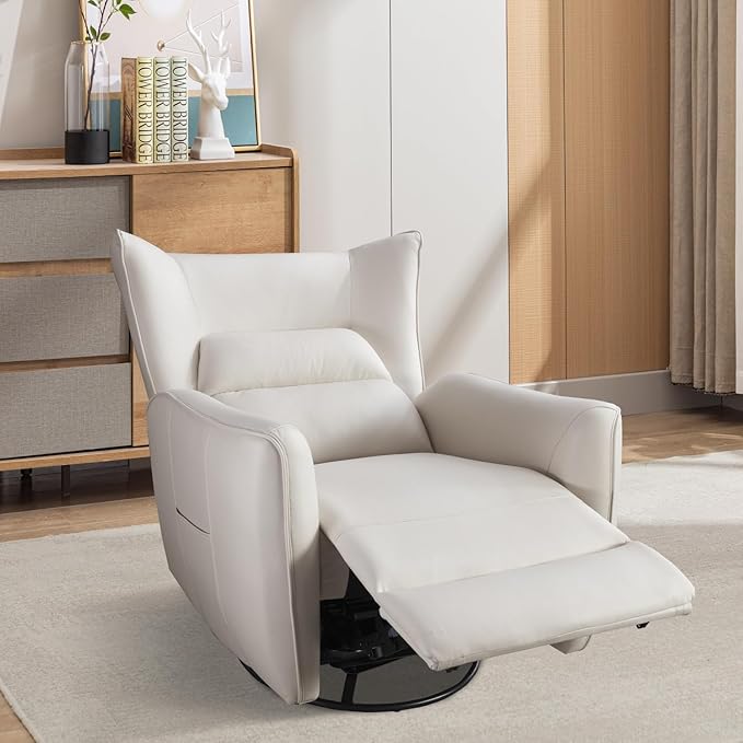 INZOY Power Swivel Rocker Recliner Glider, Oversize Electric Swivel Rocker Recliners with Highly Enveloping Backrest, Nursery Rocking Recliner Chair Leathaire Reclining Sofa for Living Room, White