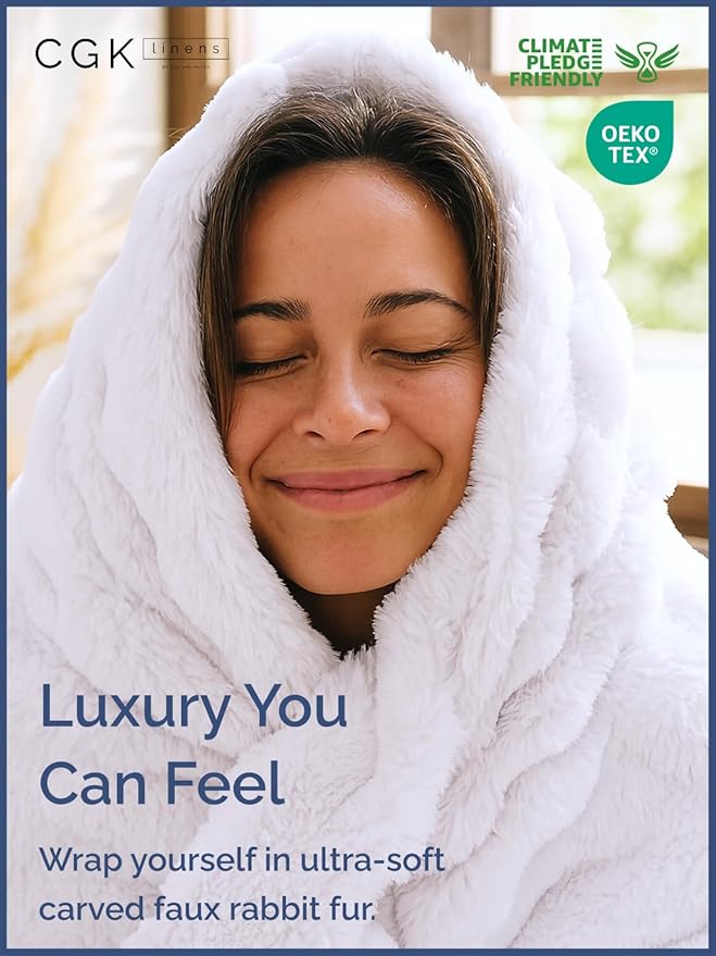 Fluffy Throw Blanket King Size - Faux Fur Throw for Couch or Bed - Ultra Plush Soft Extra Thick Faux Fur Rabbit Blanket - Comfy, Warm & Breathable - Luxury Minky Tie Dye Bedding - 90" x 108", White