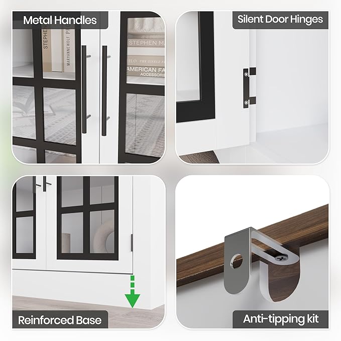 94.5 inch TV Stand for TVs up to 100", Entertainment Center Console Table with Closed Storage Cabinet and 3-Tier Open Shelves, Farmhouse TV Console for Living Room, White