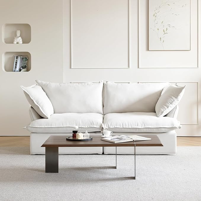 JACH 82.66" Cloud Couch for Living Room, Modular Sectional Sofa, Comfy Convertible Sectional Couches, Cushion Covers Removable, Down Filled Sofas for Living Room, Home, Apartment (Love Seat, White)