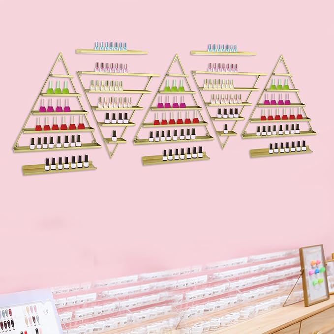 10PCS Triangular Nail Polish Racks, Metal Wall-Mounted Display Rack for Nail Polish Bottles, Lipstick Perfume Wall Shelf Essential Oil Organizer for Home Spa Nail Salon Shop