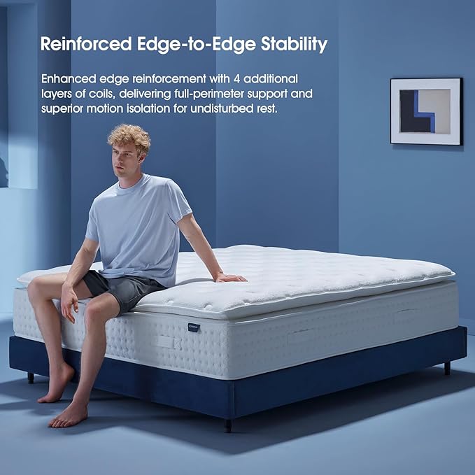 14 Inch Queen Size Mattress, Medium Firm Hybrid Bed with Tencel Cooling Cover, Gel Memory Foam, Dual Pocket Springs, Pressure Relief, Motion Isolation, CertiPUR-US Certified, No Fiberglass