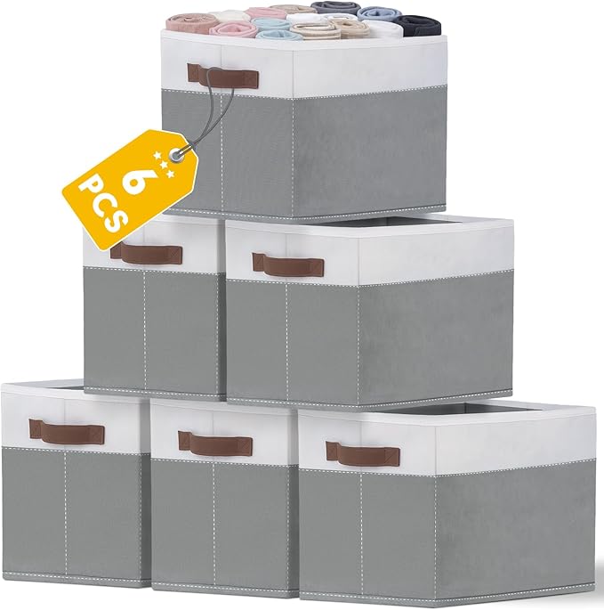 JTIEO 6 Pack Large Storage Baskets for Shelves 15"x11", Fabric Storage Bins with Handles, Collapsible Decorative Storage Baskets for Organizing Clothes, Toys, Closet, Nursery