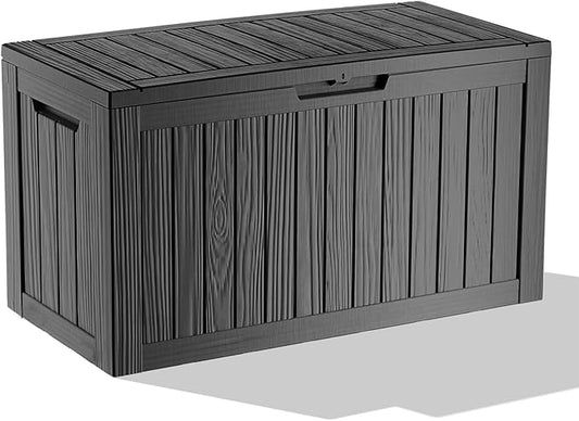 Vixzen 85 Gallon Resin Deck Box, Lockable Outdoor Storage Box for Patio Cushions Storage Furniture,Garden Tools, Pool Supplies, Weatherproof and UV Resistant,Black