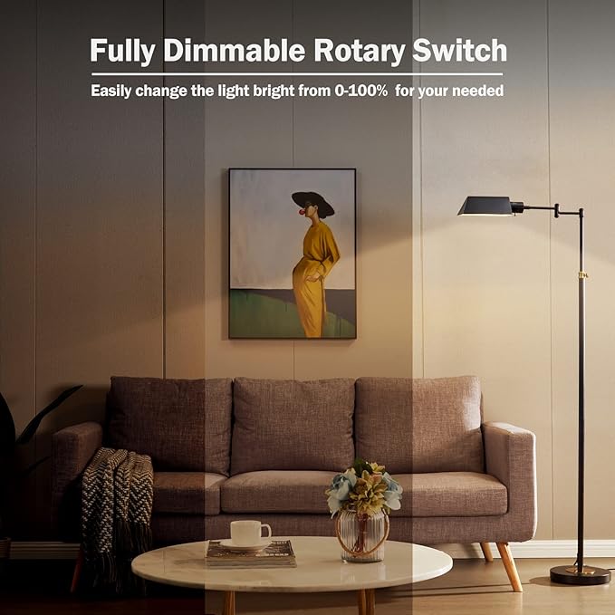 GyroVu Dimmable LED Pharmacy Floor Lamp for Living Room, Full Range Dimming Bedroom Floor Lamp, Adjustable Height Standing Lamp with 350° Swing Arm