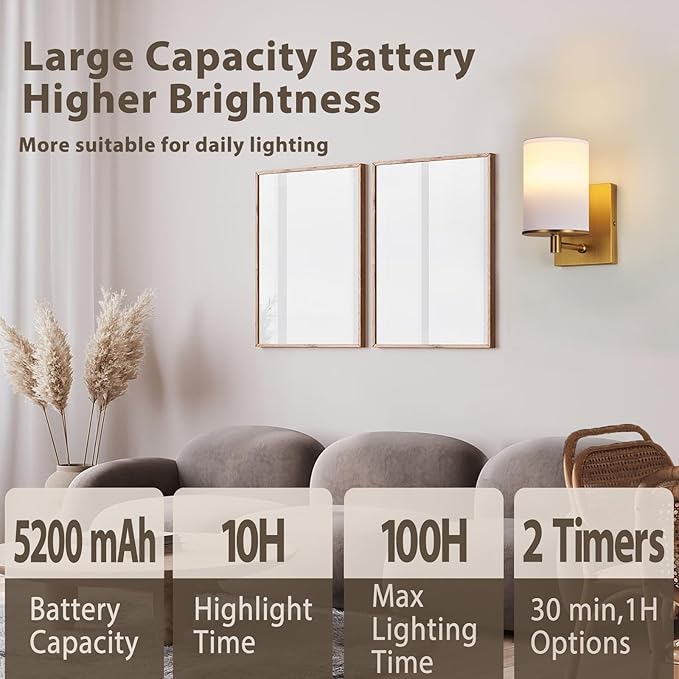 TERLEENART Battery Operated Wall Sconce Set of Two,13 RGB Colors Dimmable Rechargeable Wall Sconces with Remote Control,Wall Lights with Cylinder White Fabric Shade for Bedroom Living Room