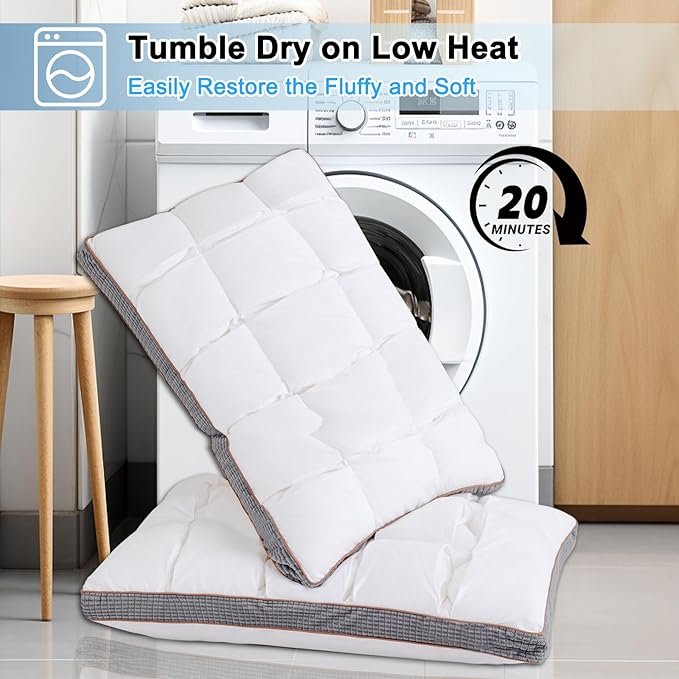 YOUR MOON Soft Pillow Queen Size Set of 2, Super Soft Support Down Alternative Pillow 2 Pack, 100% Cotton Shell Luxury Comfy Fluffy Bed Pillows for Sleeping (White)