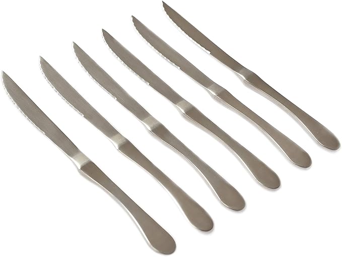 Knork Original Collection Cutlery Utensils 18/10 Stainless Steel Flatware Set, 20 Piece, Matte Silver & 6-Piece Matte Original Stainless Steel Serrated Dinner Knives