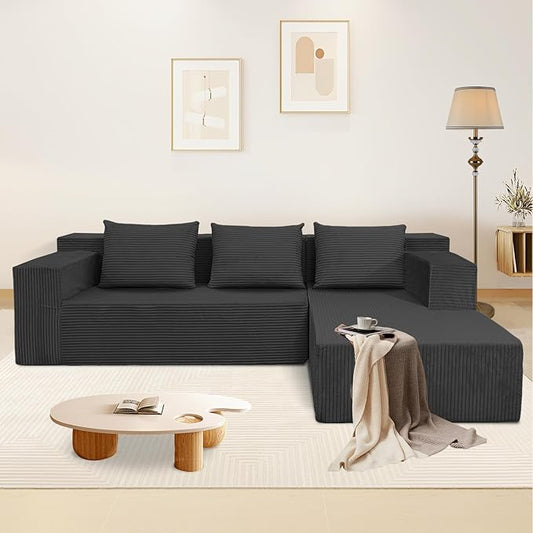 ANONER 103" Cloud Sectional Couch with L-Shape Chaise, Modern Minimalist Modular Sofa with Deep Seat, Free Combination Cloud Couches for Living Room Apartment, No Assembly Required, Dark Grey