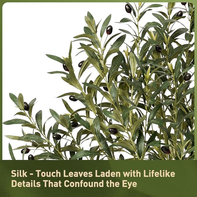 Artificial Olive Tree 5FT Indoor&Outdoor Faux Plant - UV Resistant Large Fake Tree with Black Planter & Pebbles, Realistic Tall Potted Artificial Trees for Modern Home Decor Office Living Room VN132