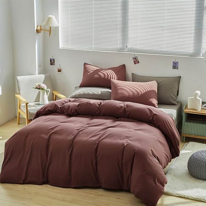 CLOTHKNOW Brick Red Full Size Comforter Sets 3Pcs Rust Red Bedding Comforter Sets Women Men Comforter Soft Brownish Comforter with 2 x Pillow Cases
