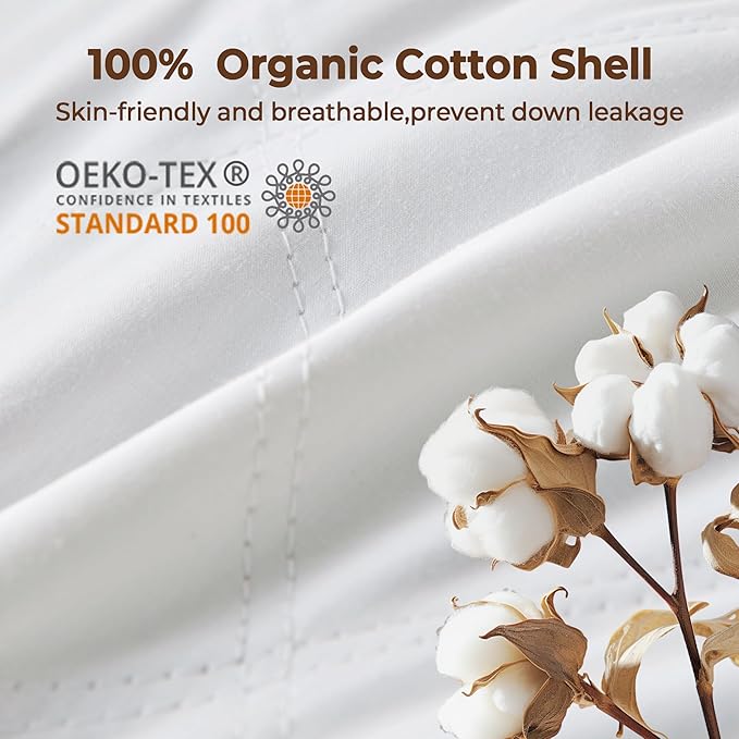 WOLKI Feather Pillows Queen Pillows Set of 2, 100% Soft Cotton Cover Bed Pillows, Hotel Pillow for Back, Stomach or Side Sleepers