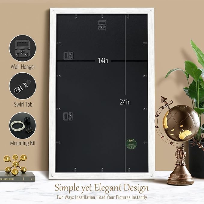 VCK 14x24 Picture Frame Set of 2, White Solid Wood Poster Frames, Textured Exclusive Wall Gallery Frame