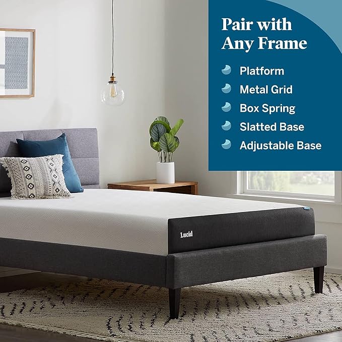 LUCID 12 Inch Memory Foam Mattress - Medium Feel - Memory Foam Infused with Bamboo Charcoal - Gel Infusions - CertiPUR-US Certified - Breathable - Twin XL