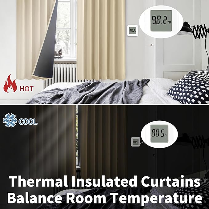 BGment Full Blackout Curtains with Thermal Insulation Liner Curtains 84 Inches Long, Rod Pocket and Back Tab Double Layer Room Darkening Window Curtain for Bedroom(42 x 84 Inch, 2 Panels, Natural)