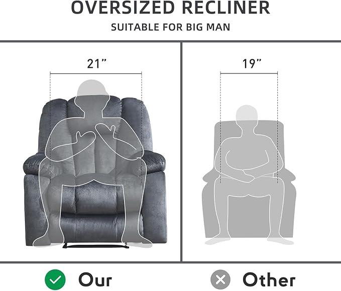 Phoenix Home Manual Recliner Chair for Adults with Massage and Heat, Overstuffed Fabric Reclining Chair, Oversized Recliners with 2 Cup Holders and Side Pockets for Living Room, Bedroom, Dark Grey