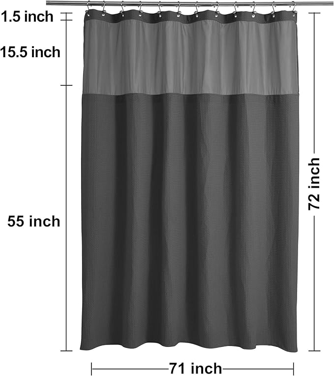 N&Y HOME Waffle Weave Shower Curtain with Snap-in Fabric Liner Set, 12 Hooks Included - Hotel Style, Water-Repellent & Washable, Heavyweight Fabric & Mesh Top Window - 71x72, Graphite Gray