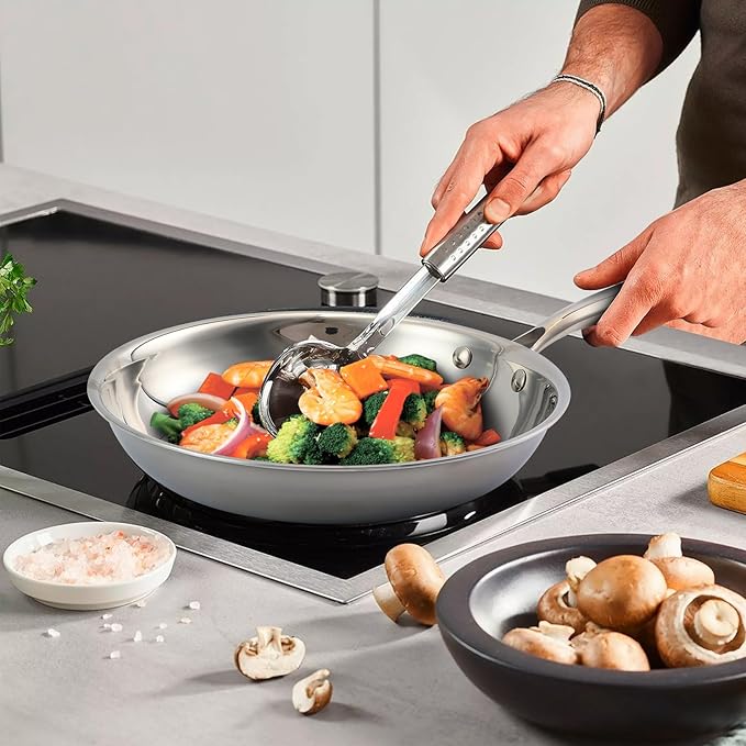 Stainless Steel Pan 10 Inch，Non-Toxic PFAS, PFOA & PTFE Free, Compatible With All Cooktops & Induction Safe, Oven Safe Pan for Searing & Sautéing, Long Lasting Cookware. (10 Inch)