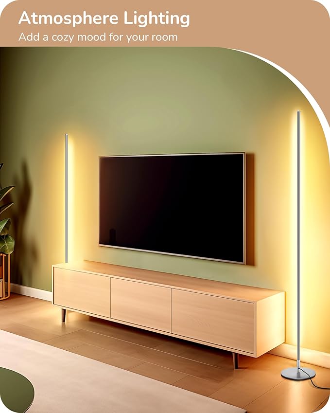 EDISHINE LED Floor Lamp with Remote, 57.5" Minimalist Dimmable Slim Corner Light, Tall Floor Lamps for Living Room, Bedroom, Office, 3000K Warm White Light (Silver)